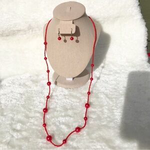 Red Beaded Rope Necklace and Earring Set NWT